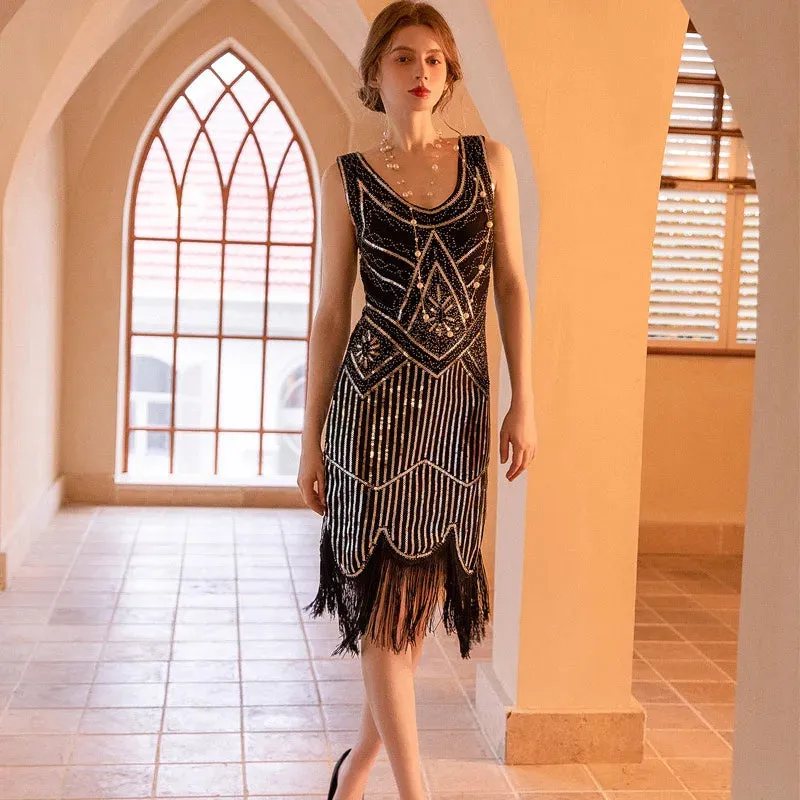 1920s Flapper Dress Great Gatsby Dress Black Sequin Party Dress