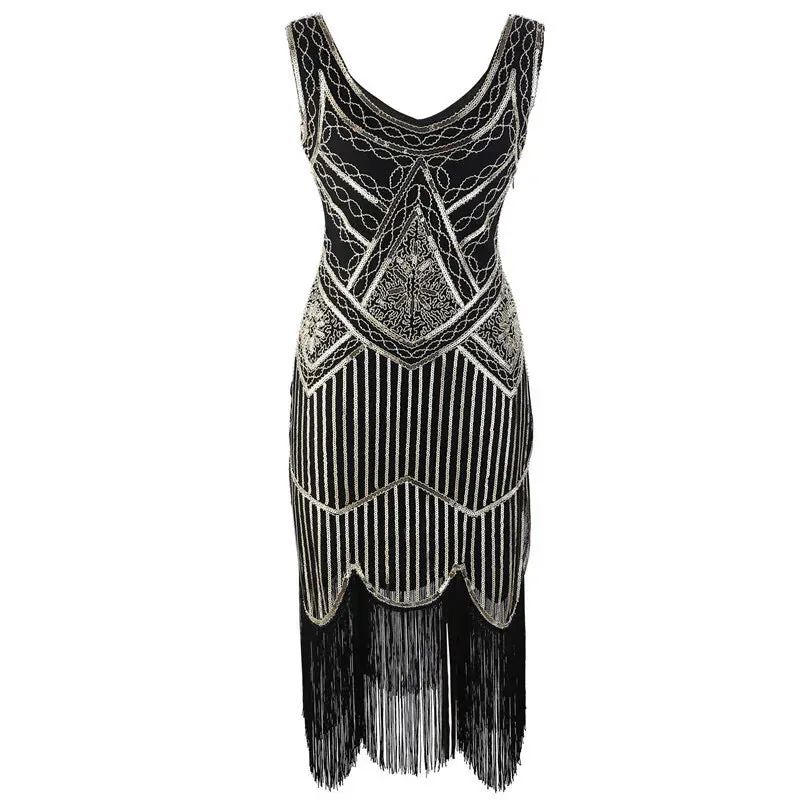 1920s Flapper Dress Great Gatsby Dress Black Sequin Party Dress