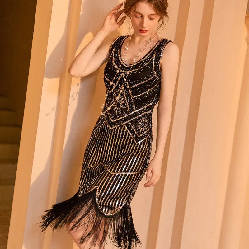 1920s Flapper Dress Great Gatsby Dress Black Sequin Party Dress