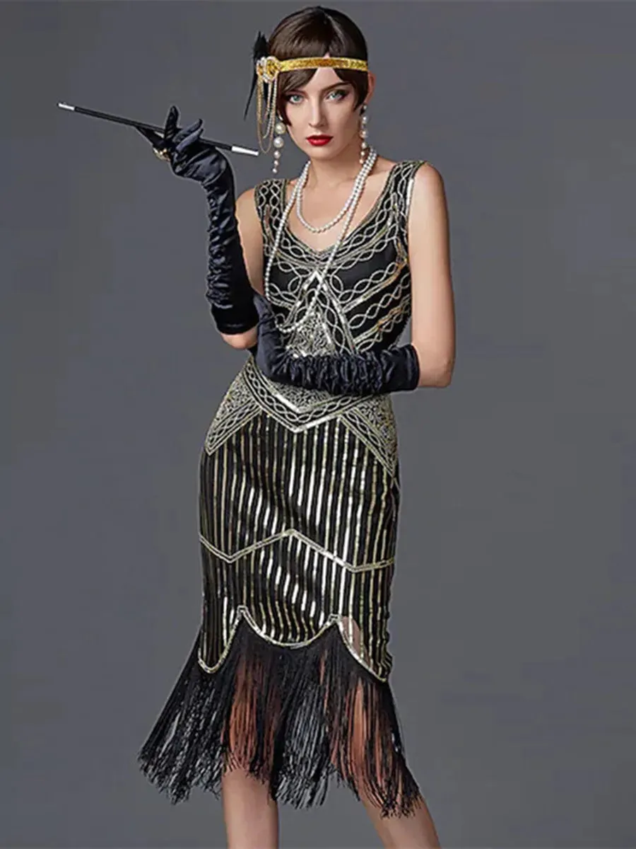 1920s Flapper Dress Great Gatsby Dress Black Sequin Party Dress