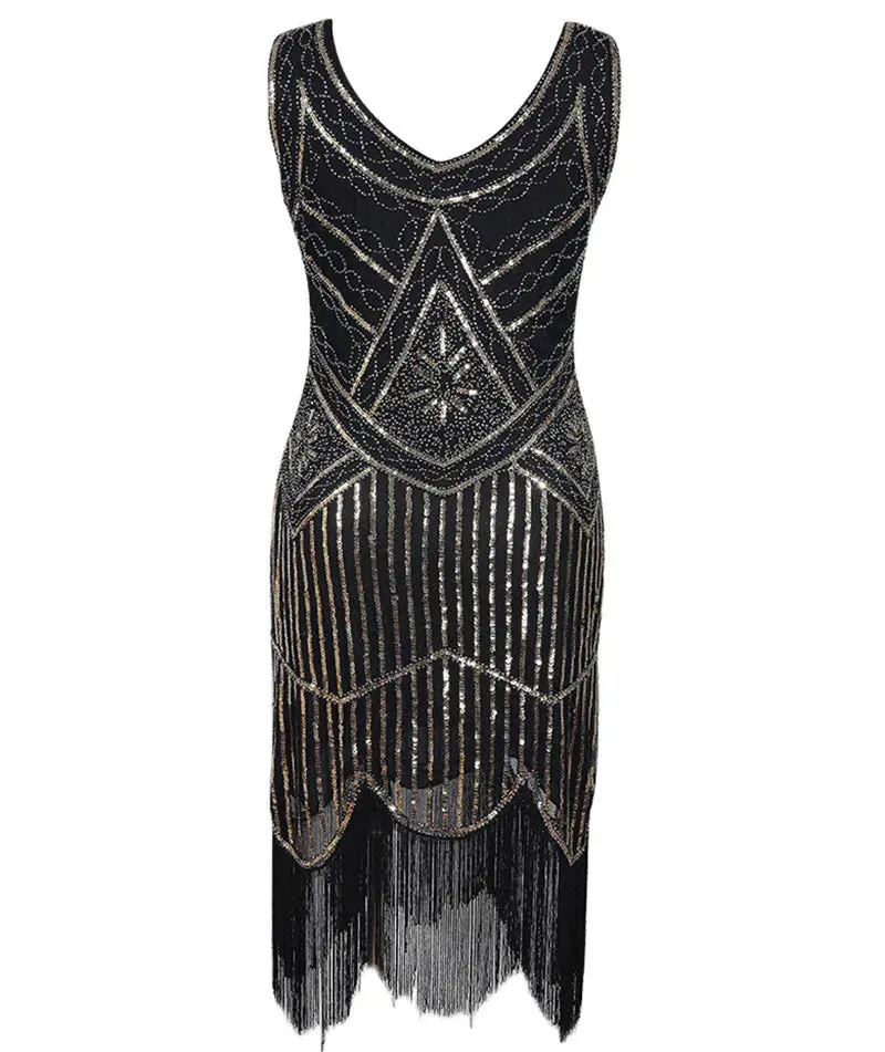 1920s Flapper Dress Great Gatsby Dress Black Sequin Party Dress