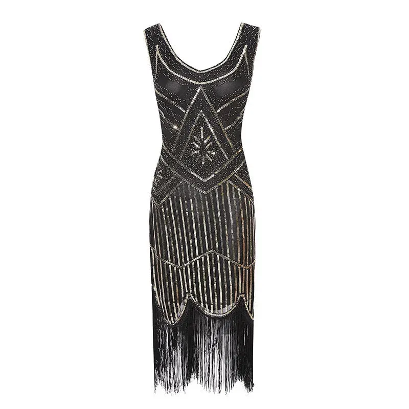 1920s Flapper Dress Great Gatsby Dress Black Sequin Party Dress