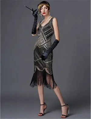 1920s Flapper Dress Great Gatsby Dress Black Sequin Party Dress