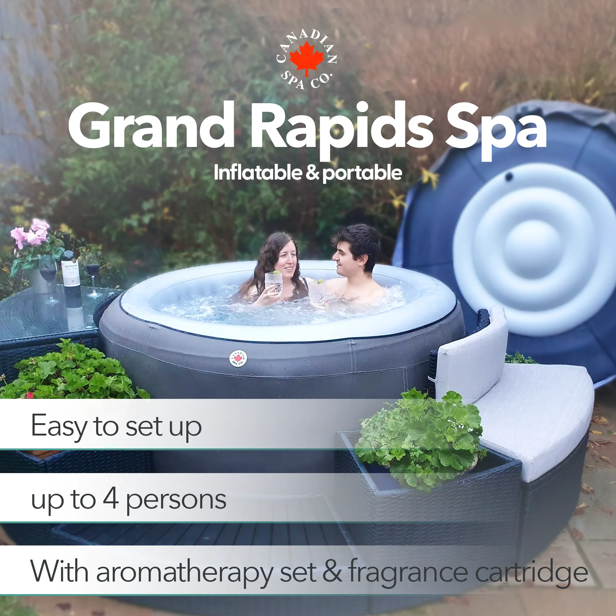 2025 Grand Rapids Inflatable 110-Jet -  3 Speed - 4-Person Hot Tub with LED Light