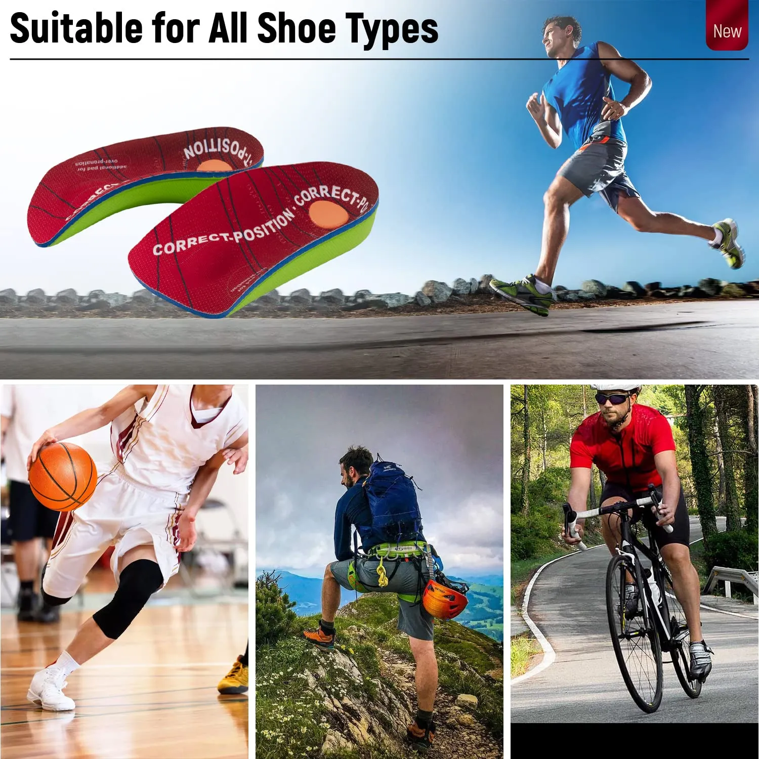 3/4 Orthotics Insoles With Arch Support Cushioning Shoe Inserts for Plantar Fasciitis,Flat Feetfor Men&Women M: 7/8.5-UK