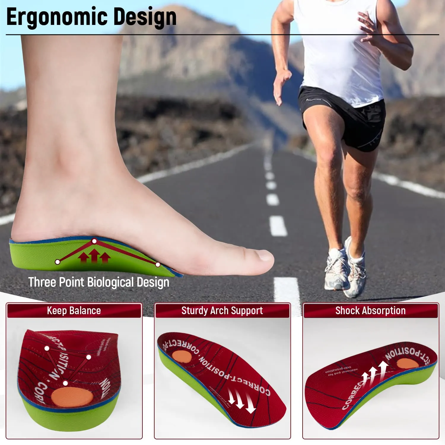 3/4 Orthotics Insoles With Arch Support Cushioning Shoe Inserts for Plantar Fasciitis,Flat Feetfor Men&Women M: 7/8.5-UK
