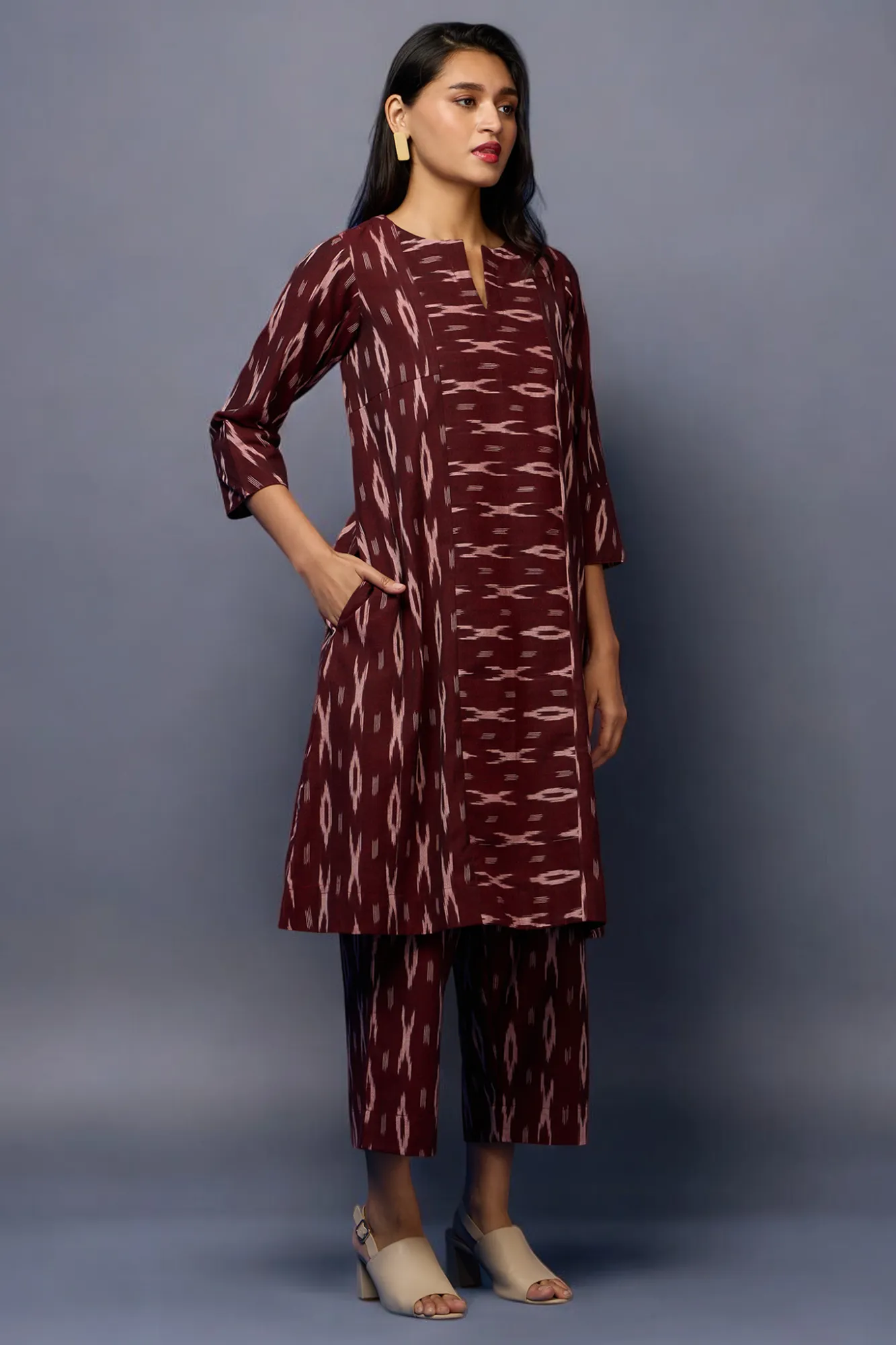 a-line kurta co-ord set - Maroon Muse & Stardust
