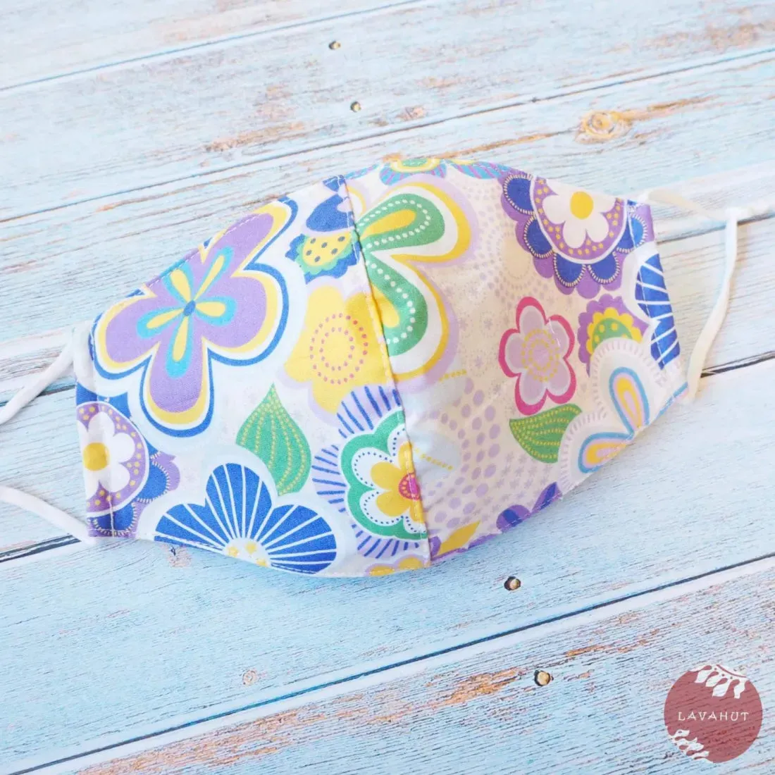 Adjustable Tropical Face Mask • Purple Daisy Pop