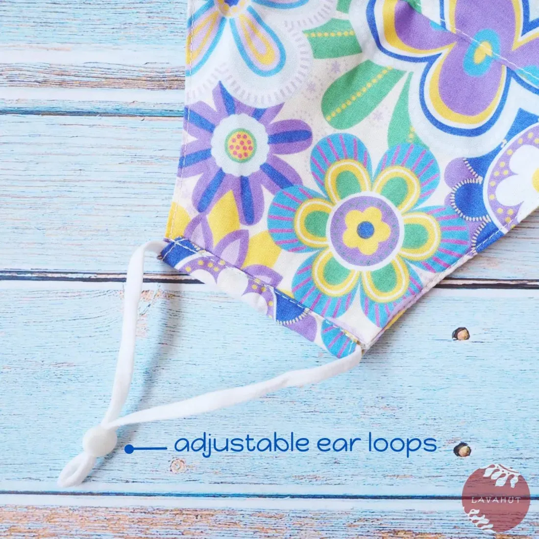 Adjustable Tropical Face Mask • Purple Daisy Pop