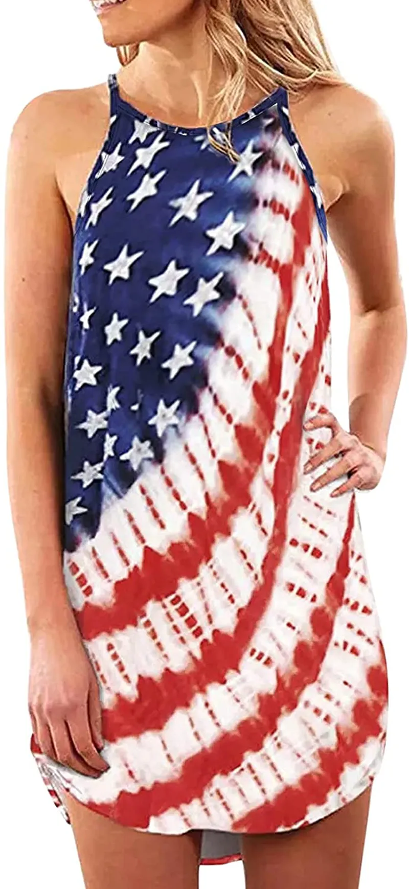 Asvivid Halter Palm Leaf Floral Casual Dresses for Women Summer Beach Dress Sleeveless Short Sundresses