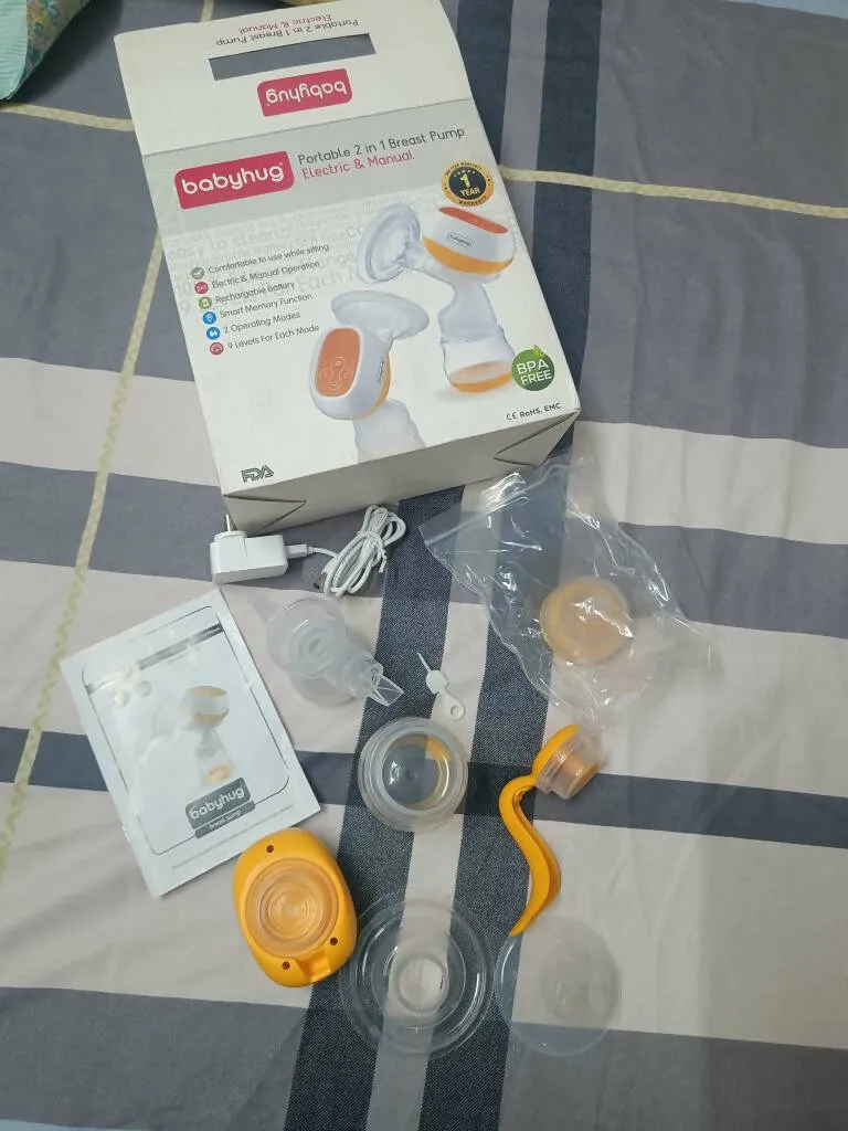 BABYHUG Portable 2 In 1 Breast Pump (Electric and Manual) - Combo Of 2