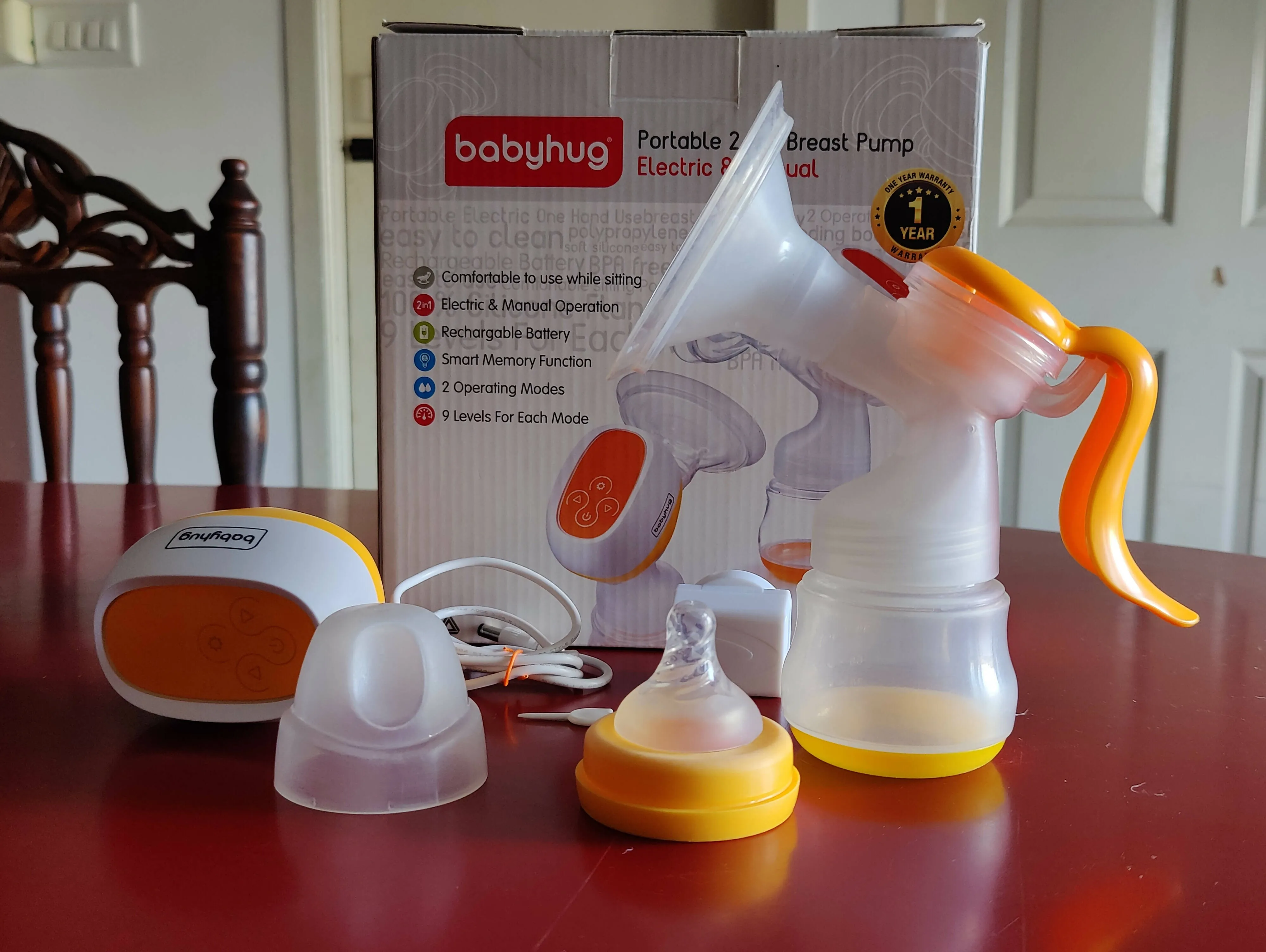 BABYHUG Portable 2 in 1 Breast Pump (Manual and Automatic)