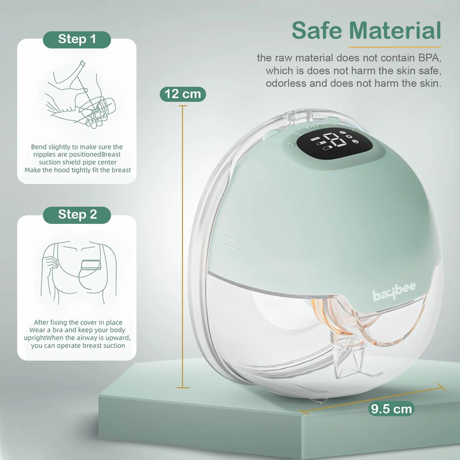 Baybee Wearable Electric Breast Pump for Mothers with 3 Phase Pumping Modes, 150ml Storage, 3 Modes & 9 Level Suction Adjustment | Hands Free Breast Milk Pump