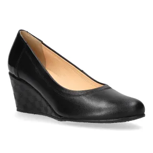 Bioeco 5899  Black soft leather wide fitting wedge Court shoe