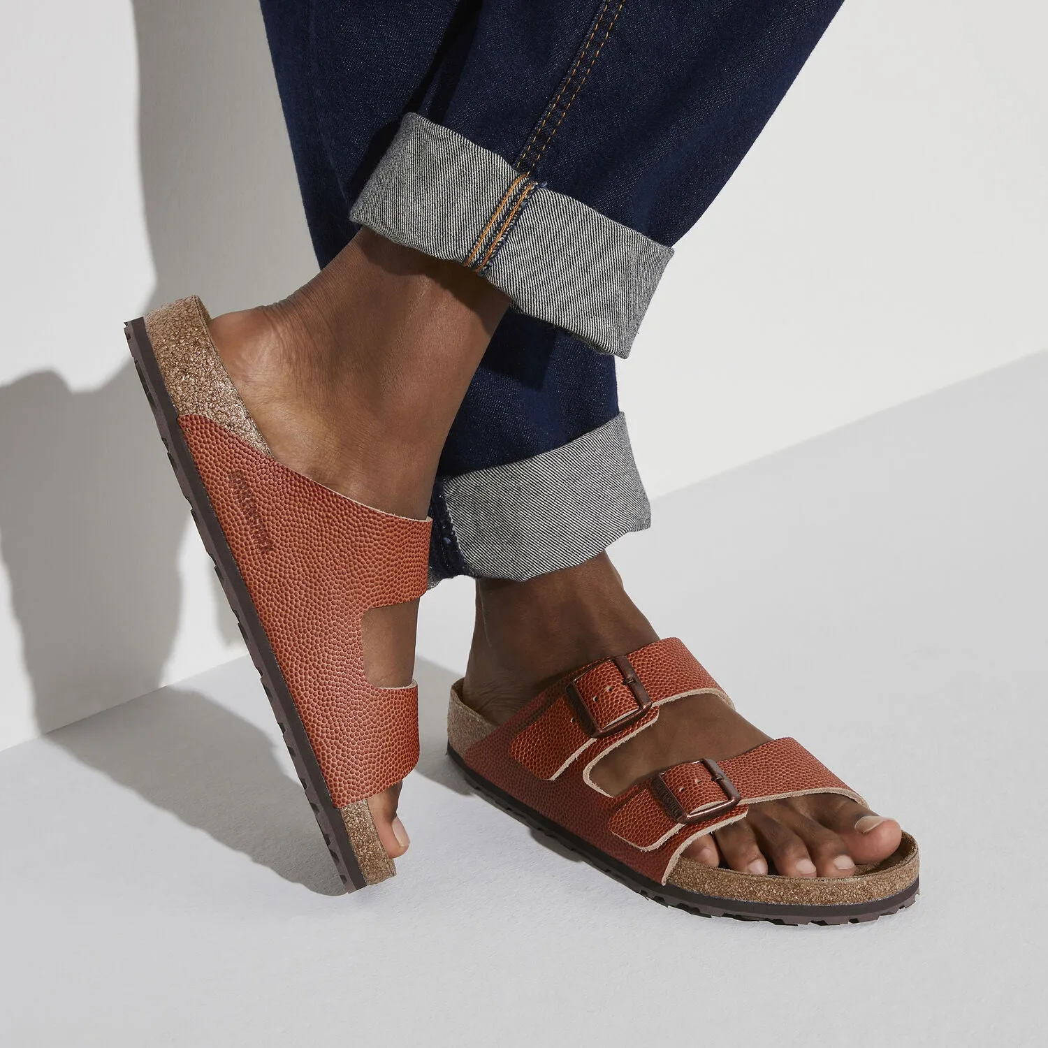 Birkenstock Arizona Ginger Brown Embossed Natural Horween Leather Made In Germany