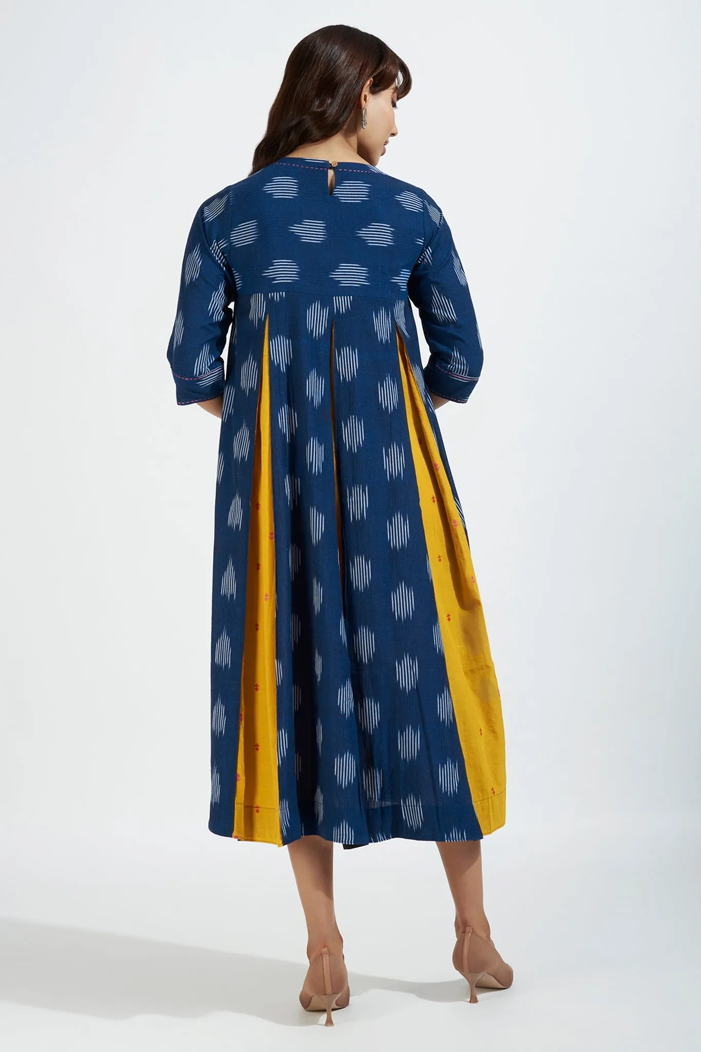 box pleat dress with pockets - luminous blue & gold charm