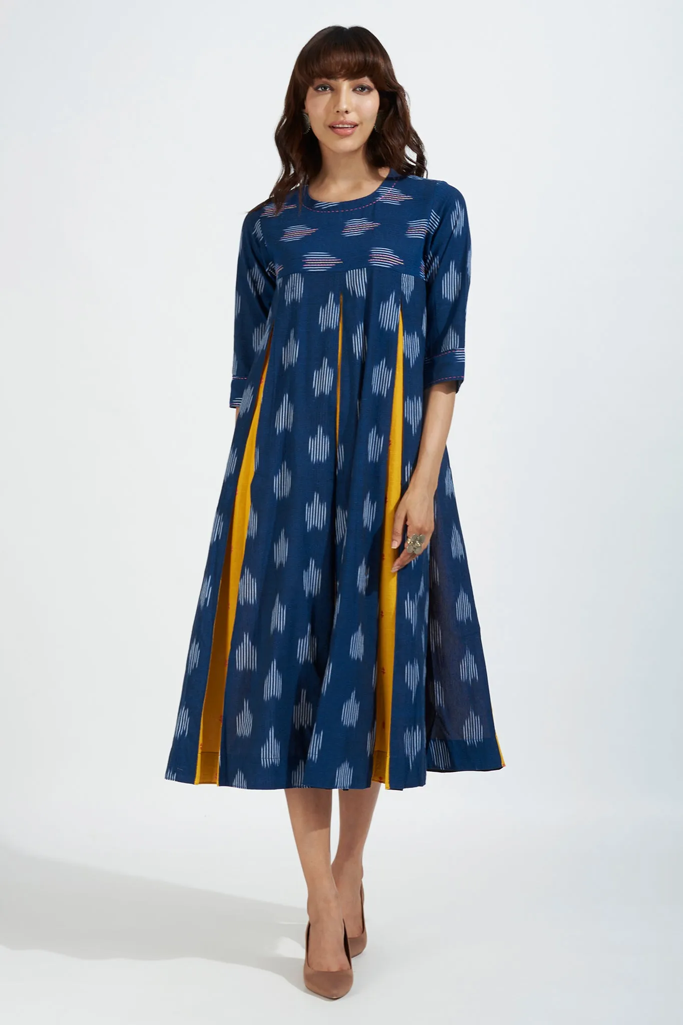 box pleat dress with pockets - luminous blue & gold charm