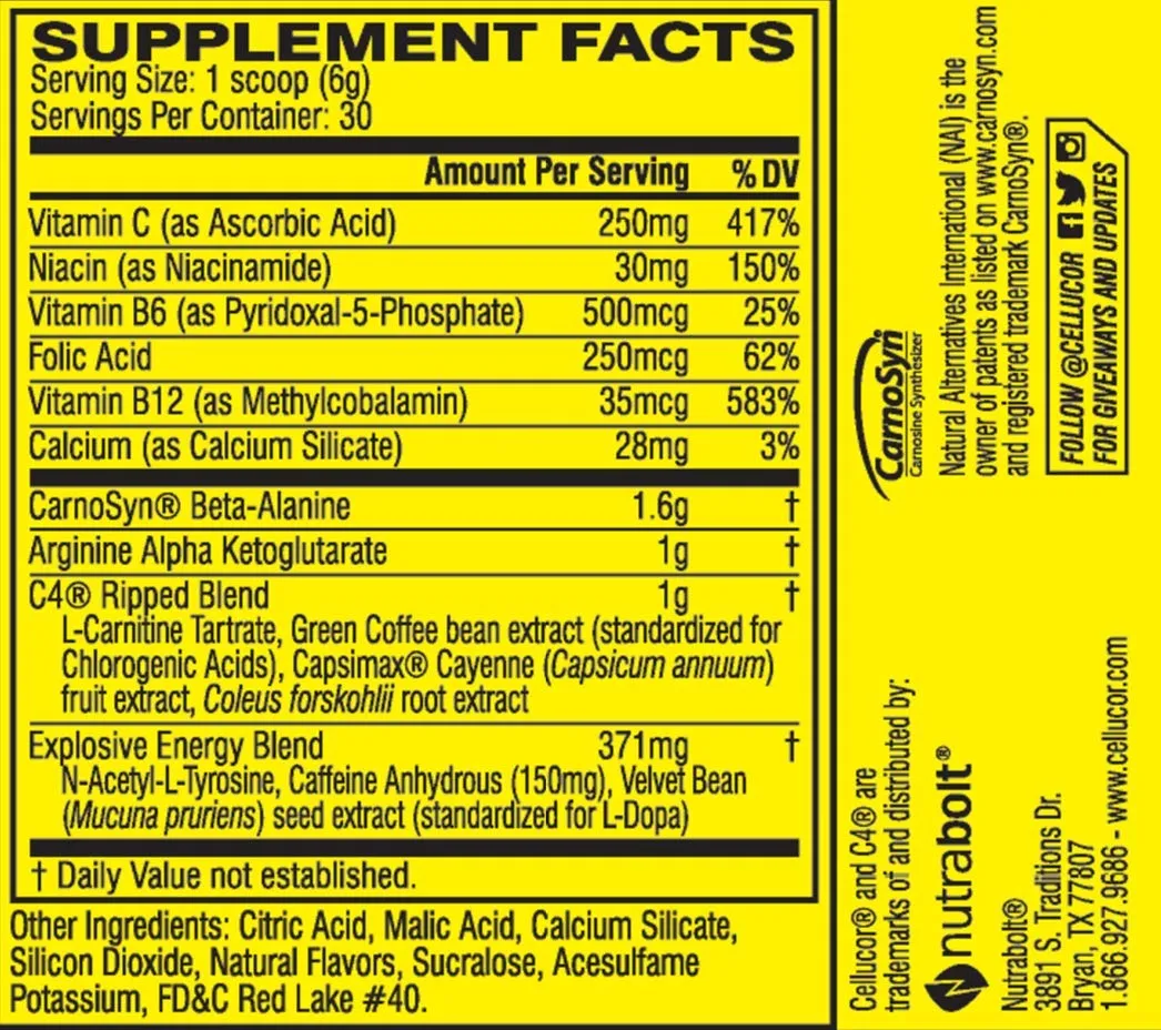 Cellucor C4 Ripped Pre Workout Powder, Cherry Limeade, 30 Servings - Preworkout Powder for Men & Women with Green Coffee Bean Extract & L Carnitine