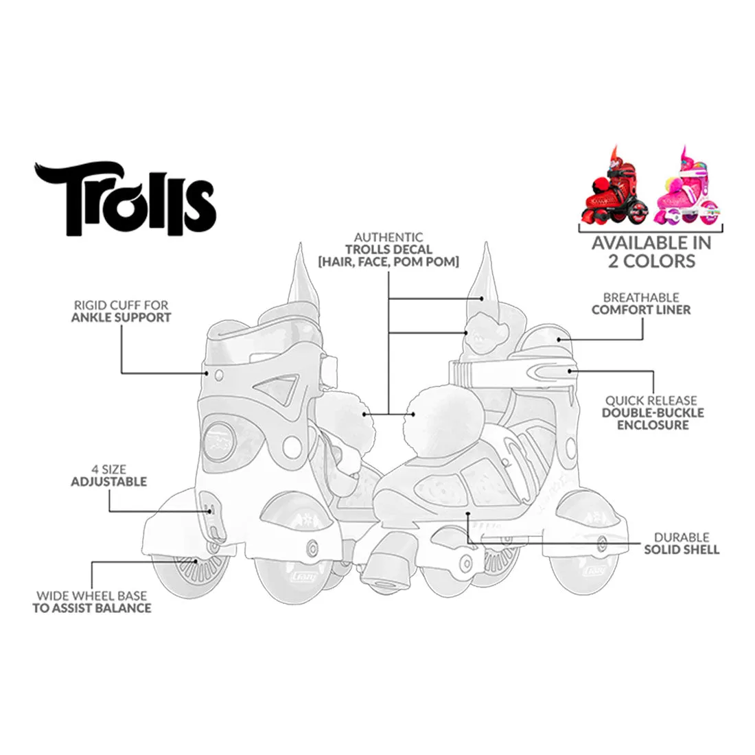 Crazy Klip Klop Trolls Junior Skates - Poppy Pink