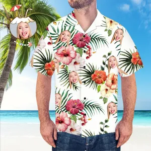Custom Face Shirt Mens All Over Print Hawaiian Shirt Flowers