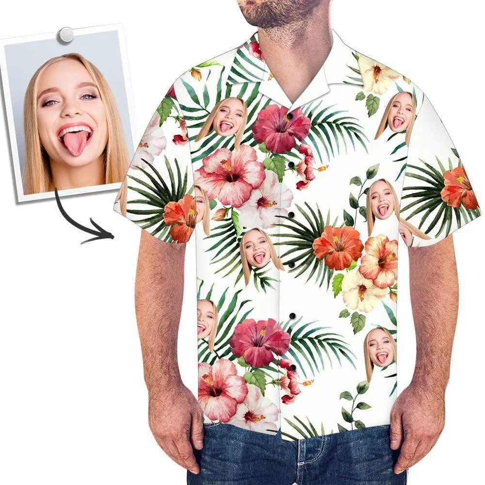 Custom Face Shirt Mens All Over Print Hawaiian Shirt Flowers