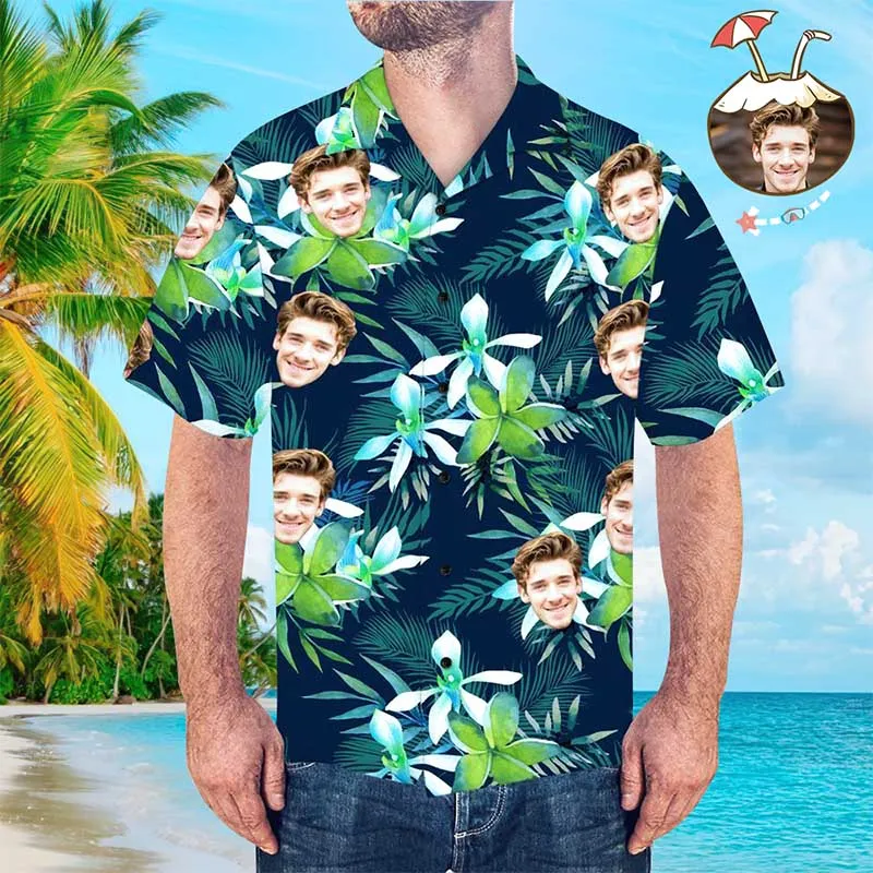 Custom Hawaiian Shirt with Face Custom Dog Face Shirts Tropical Leaves Gifts for Men