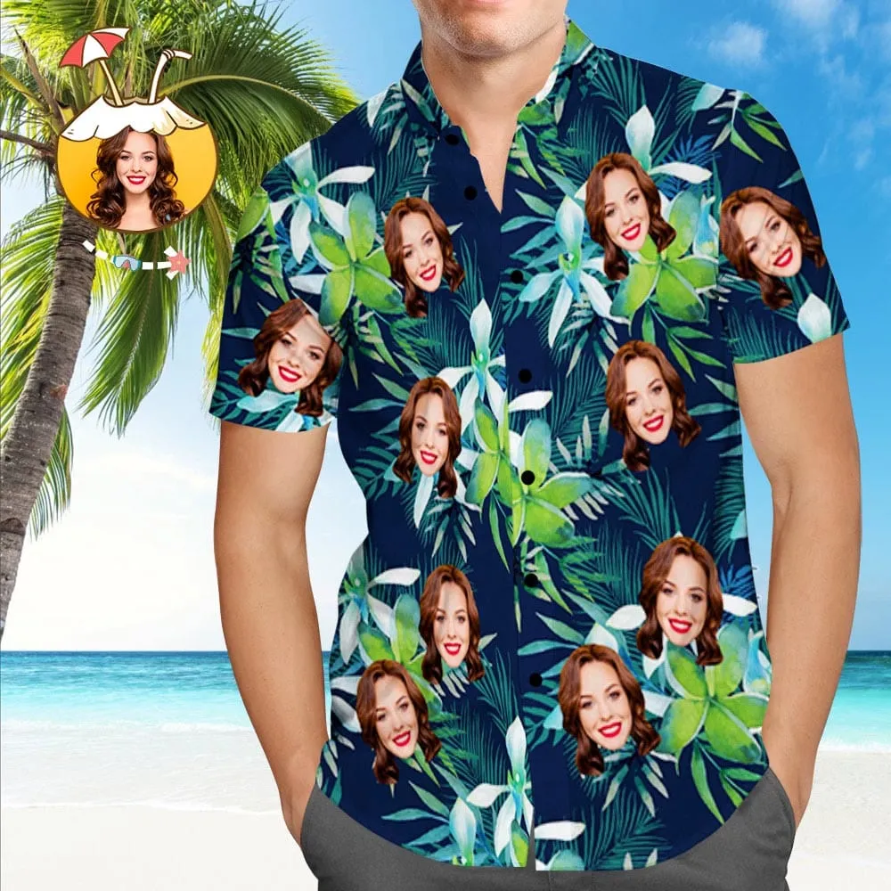 Custom Hawaiian Shirt with Face Custom Dog Face Shirts Tropical Leaves Gifts for Men