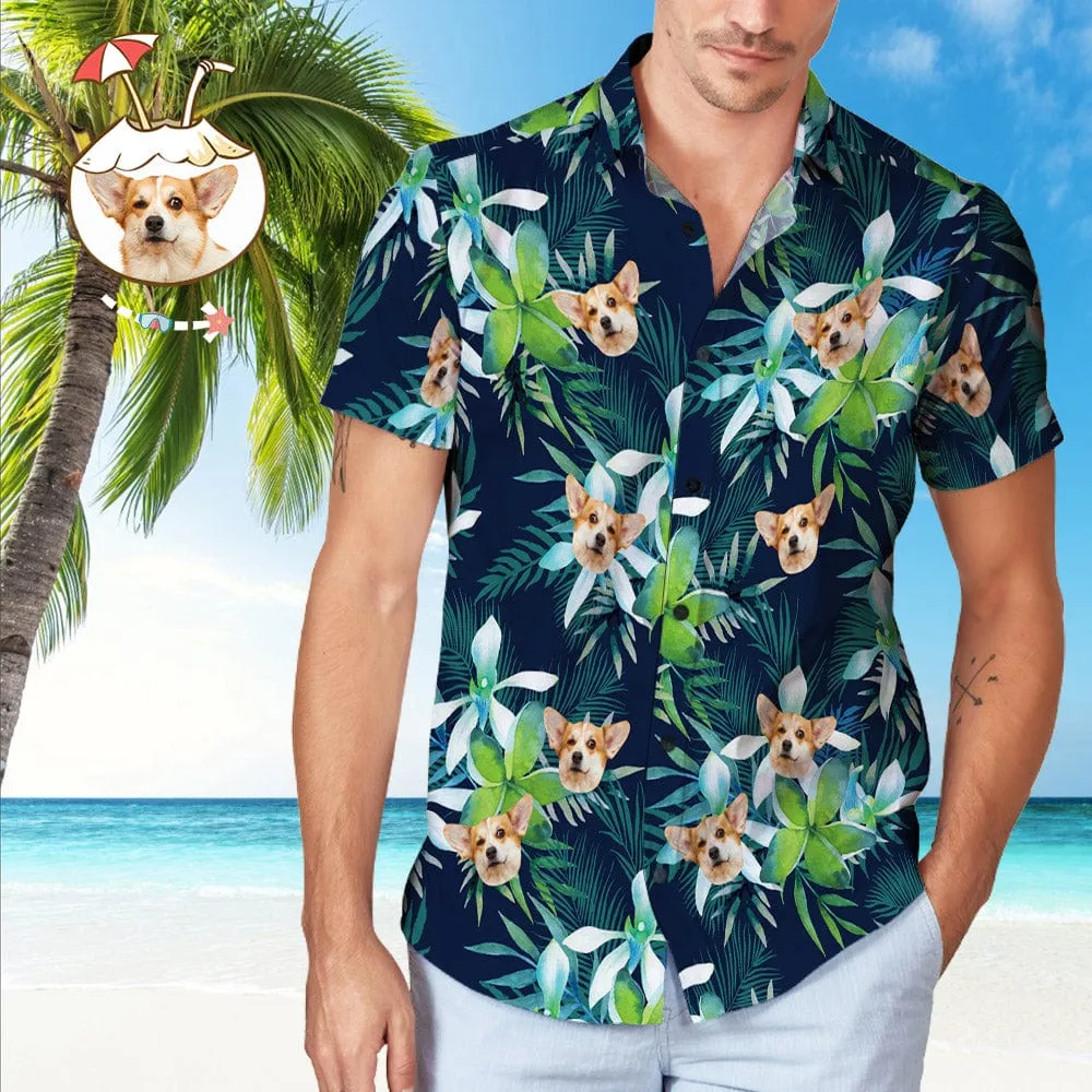 Custom Hawaiian Shirt with Face Custom Dog Face Shirts Tropical Leaves Gifts for Men