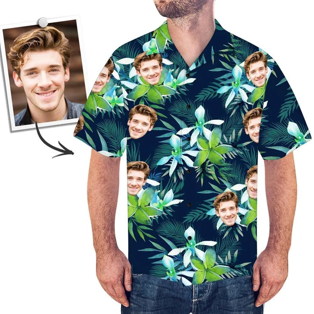 Custom Hawaiian Shirt with Face Custom Dog Face Shirts Tropical Leaves Gifts for Men
