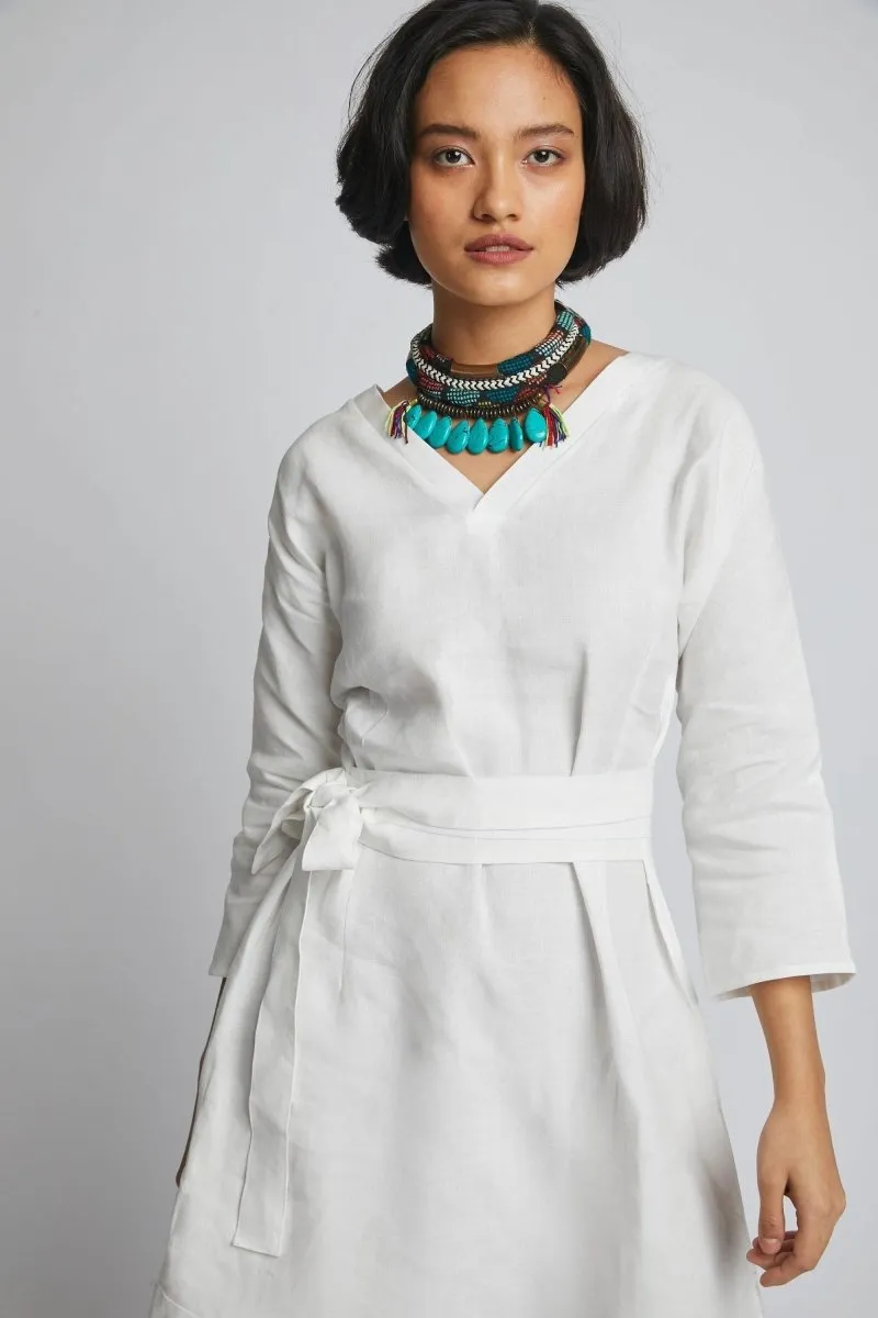Dazzle Tie Up Dress White