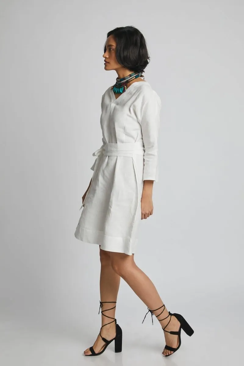 Dazzle Tie Up Dress White