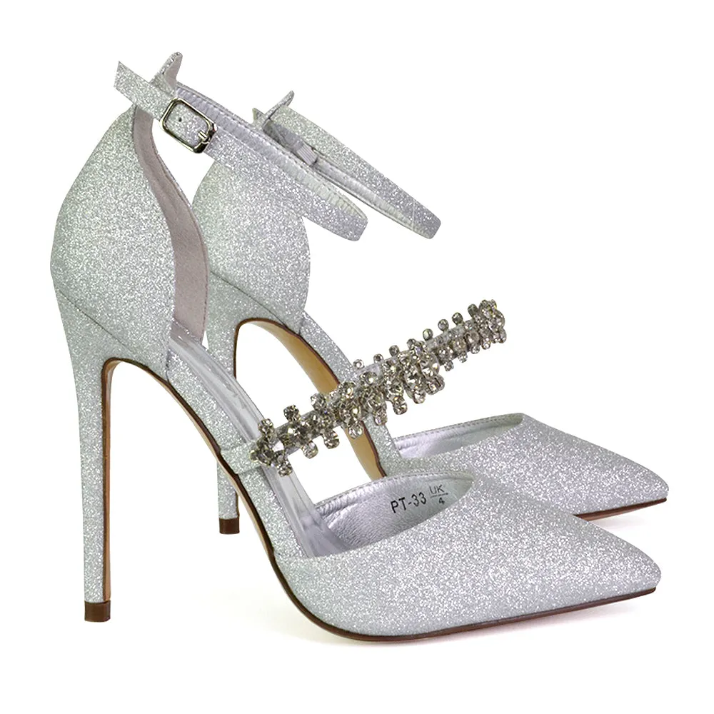 Giana Pointed Toe Strappy Stiletto High Heel Court Wedding Shoes in Black