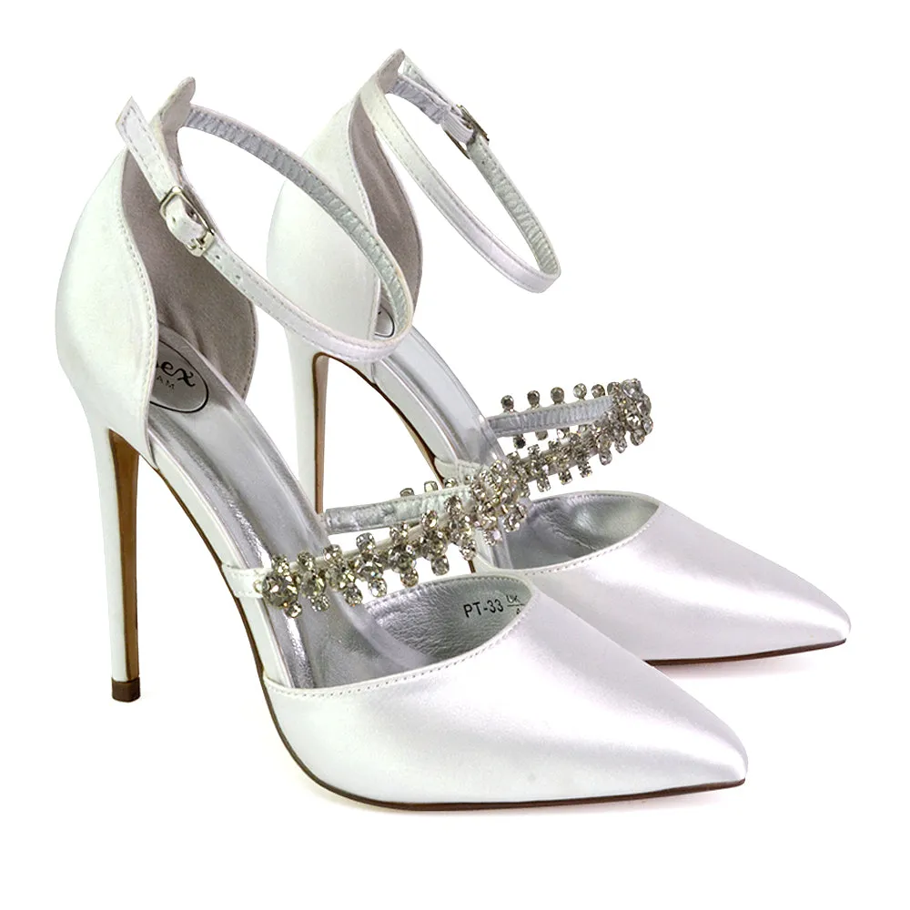 Giana Pointed Toe Strappy Stiletto High Heel Court Wedding Shoes in Black