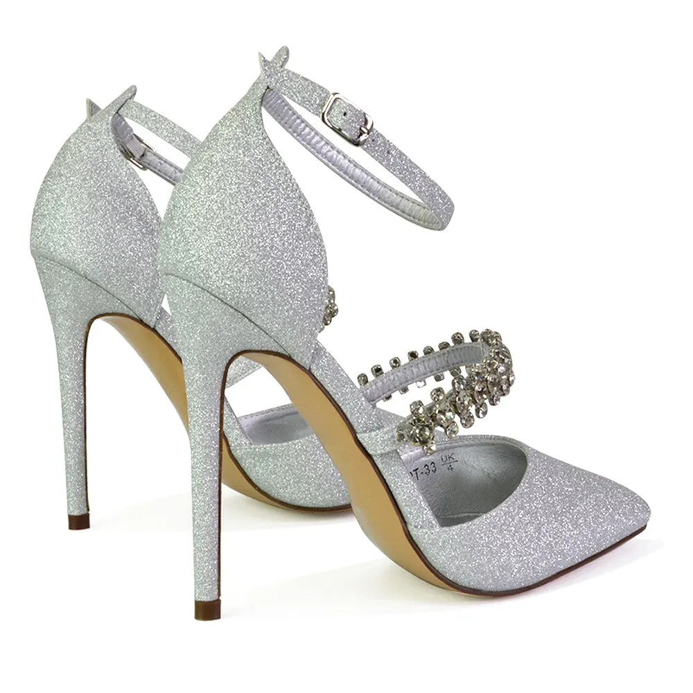 Giana Pointed Toe Strappy Stiletto High Heel Court Wedding Shoes in Black