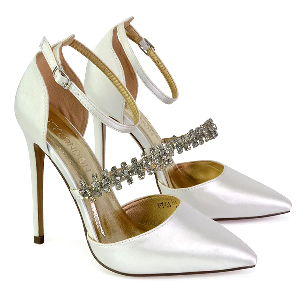 Giana Pointed Toe Strappy Stiletto High Heel Court Wedding Shoes in Black