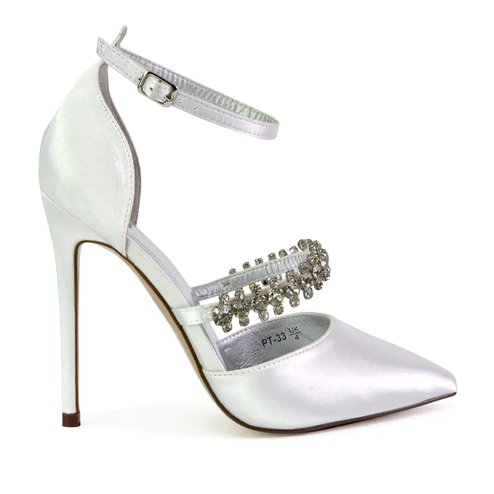 Giana Pointed Toe Strappy Stiletto High Heel Court Wedding Shoes in Black