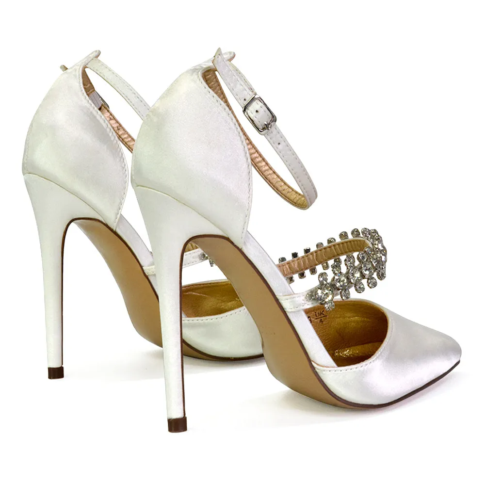 Giana Pointed Toe Strappy Stiletto High Heel Court Wedding Shoes in Black