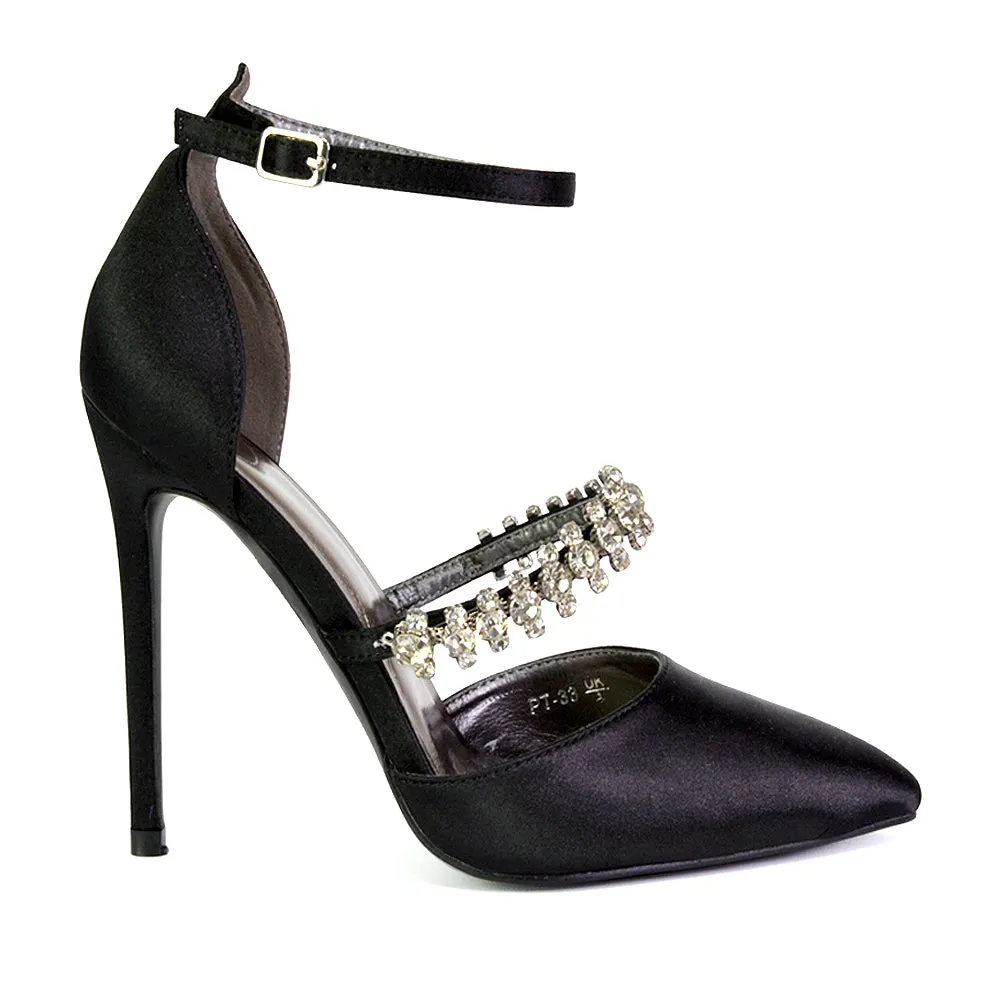 Giana Pointed Toe Strappy Stiletto High Heel Court Wedding Shoes in Black