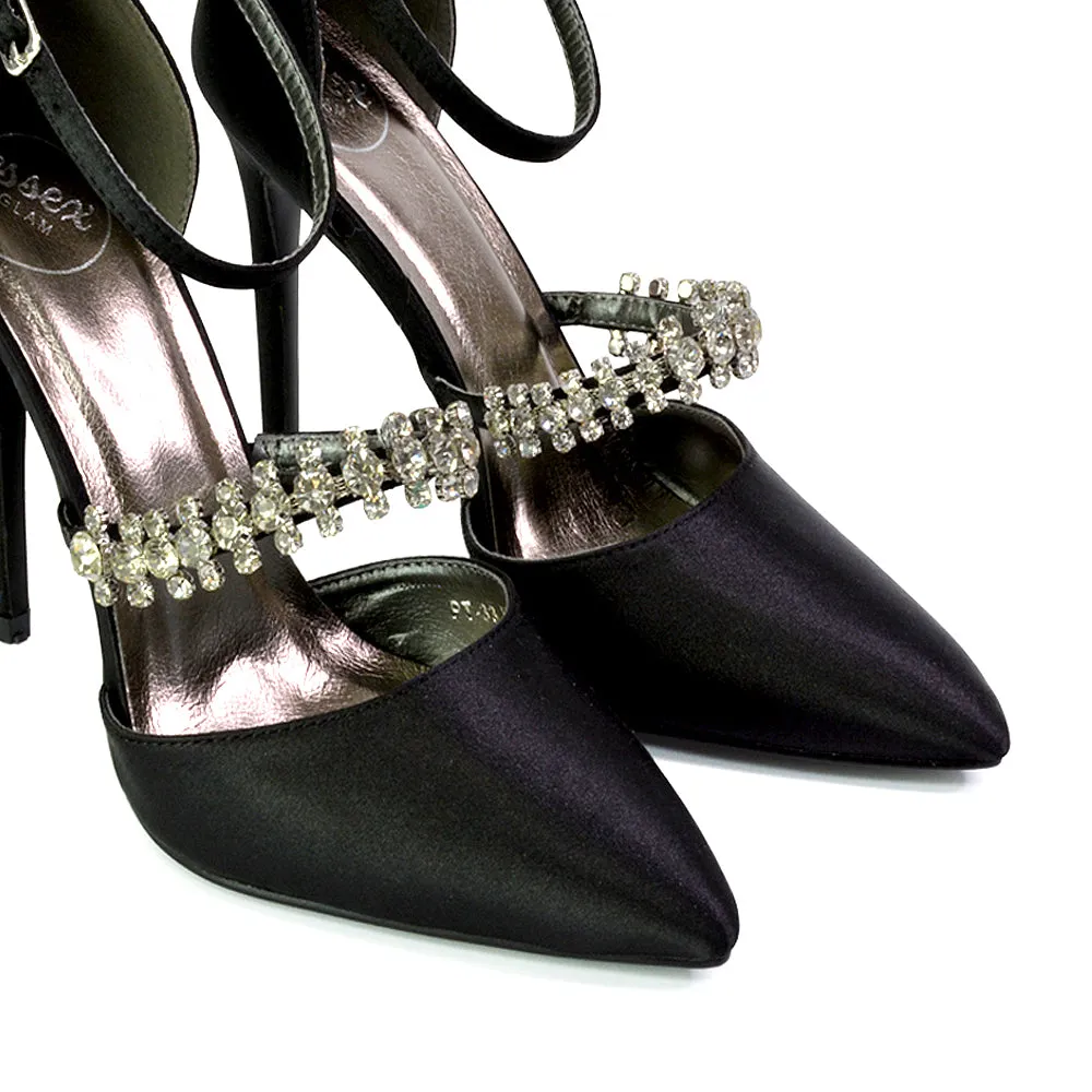 Giana Pointed Toe Strappy Stiletto High Heel Court Wedding Shoes in Black