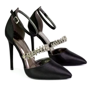 Giana Pointed Toe Strappy Stiletto High Heel Court Wedding Shoes in Black