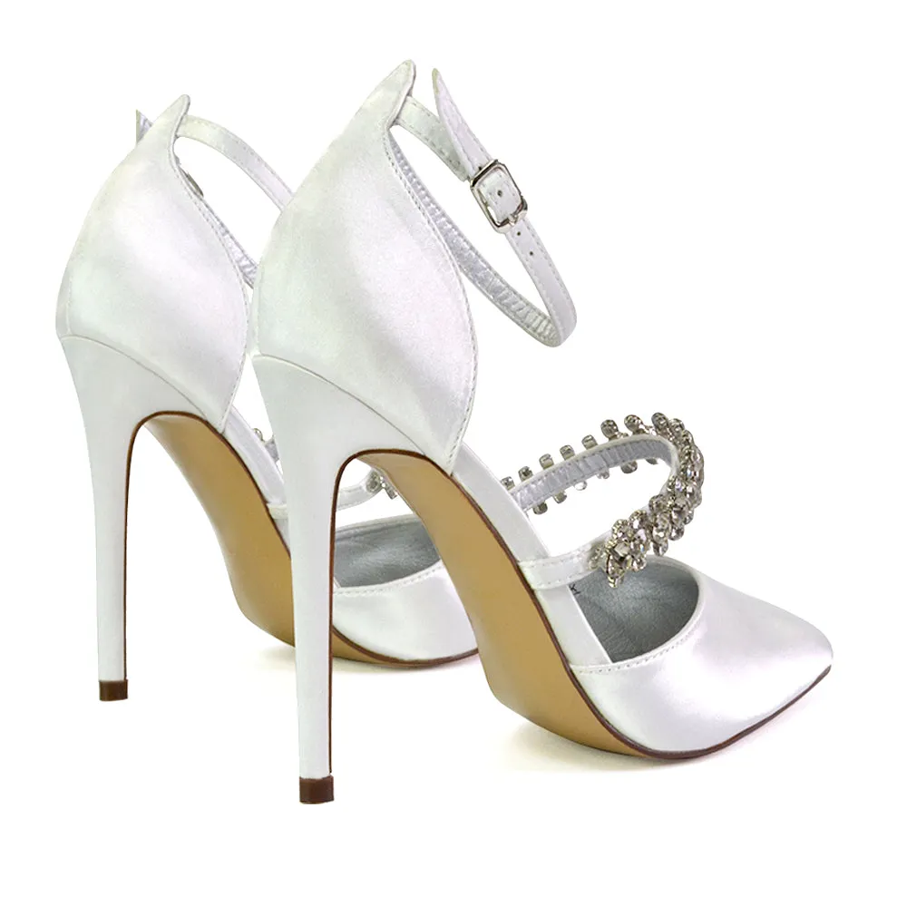 Giana Pointed Toe Strappy Stiletto High Heel Court Wedding Shoes in Black