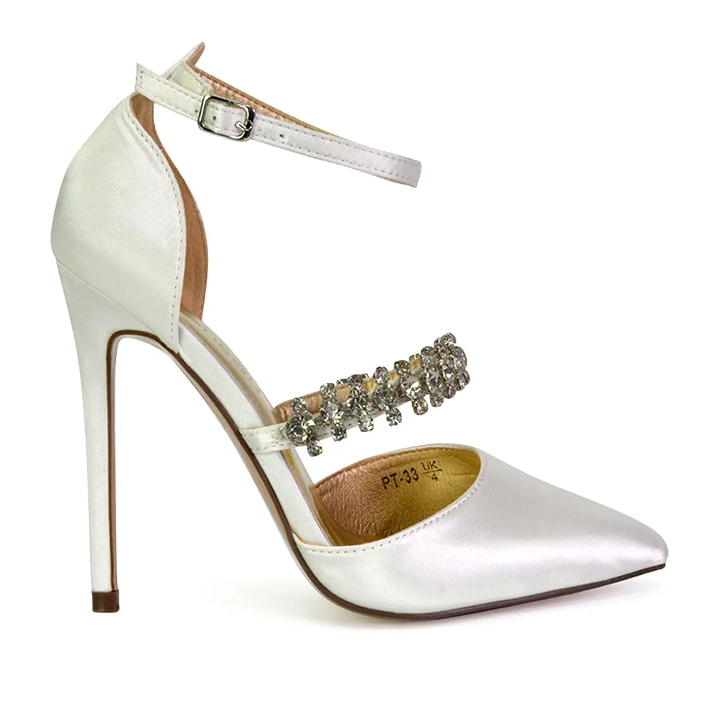 Giana Pointed Toe Strappy Stiletto High Heel Court Wedding Shoes in Black