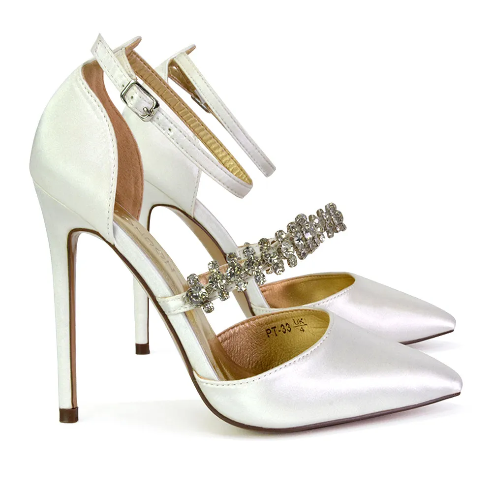 Giana Pointed Toe Strappy Stiletto High Heel Court Wedding Shoes in Black