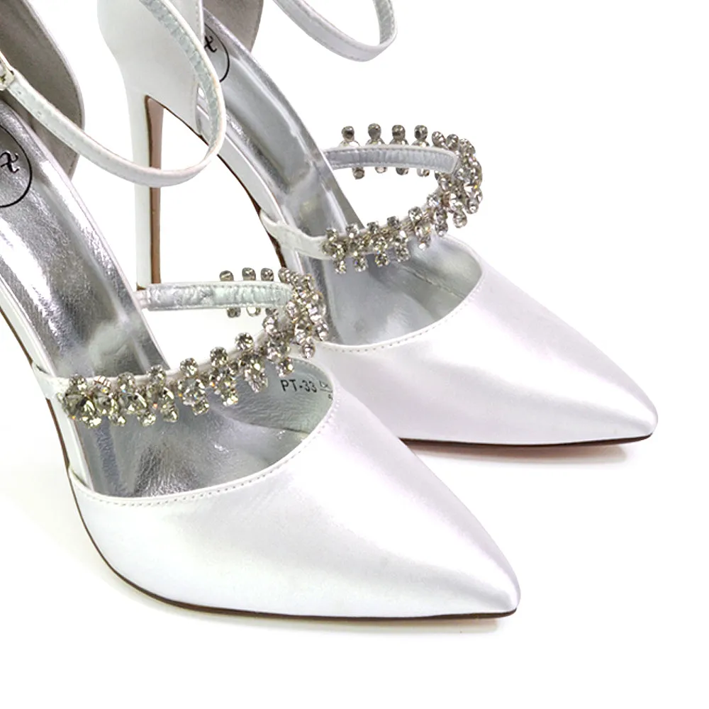Giana Pointed Toe Strappy Stiletto High Heel Court Wedding Shoes in Black