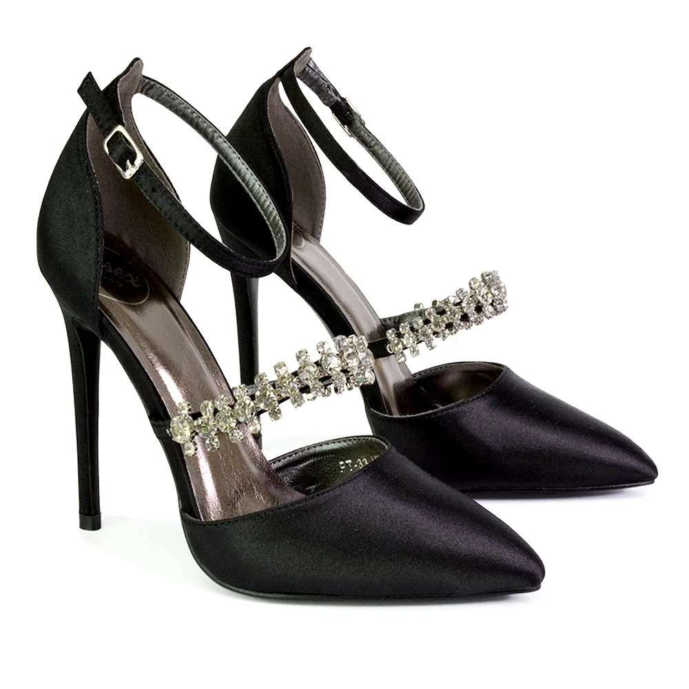 Giana Pointed Toe Strappy Stiletto High Heel Court Wedding Shoes in Black