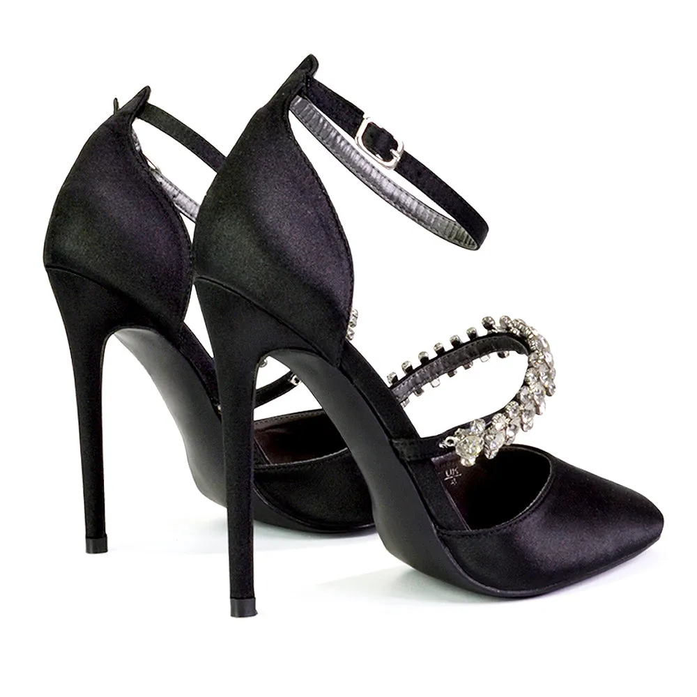 Giana Pointed Toe Strappy Stiletto High Heel Court Wedding Shoes in Black