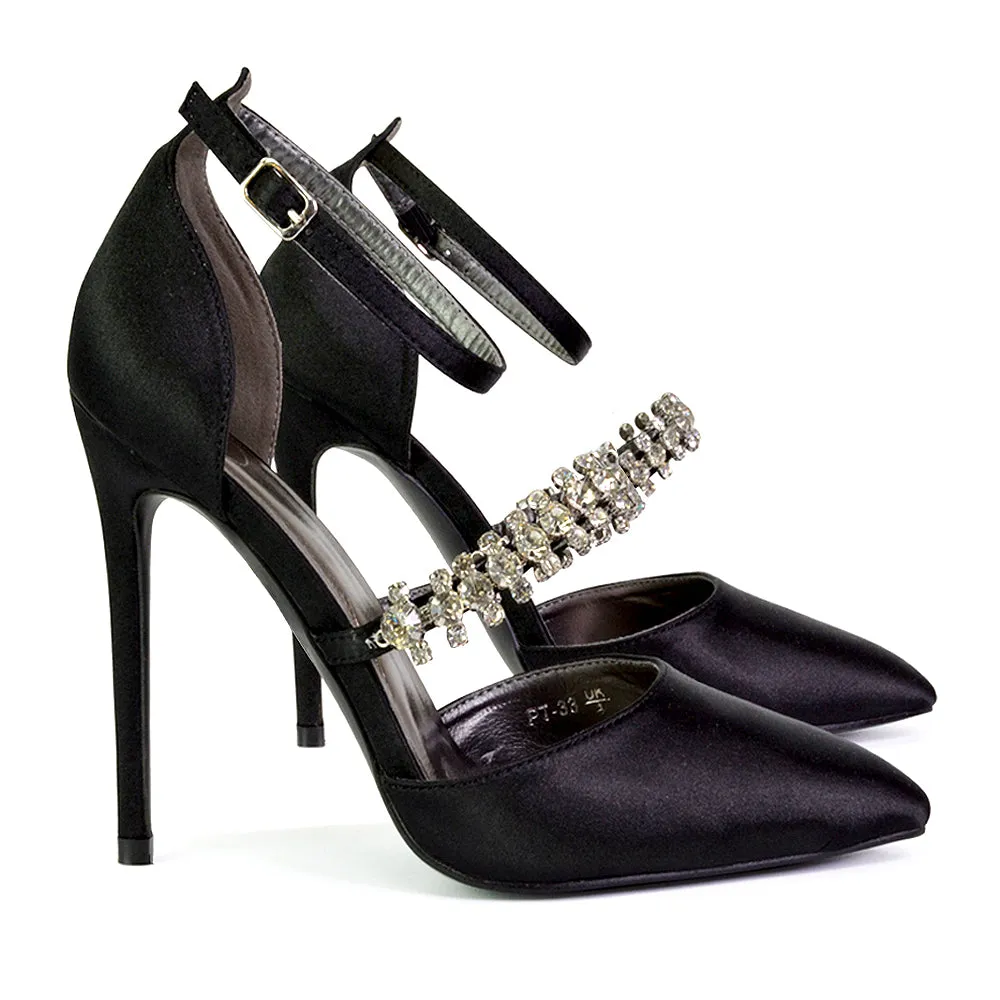 Giana Pointed Toe Strappy Stiletto High Heel Court Wedding Shoes in Black