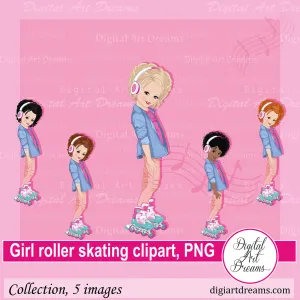Girl Roller Skating Clipart