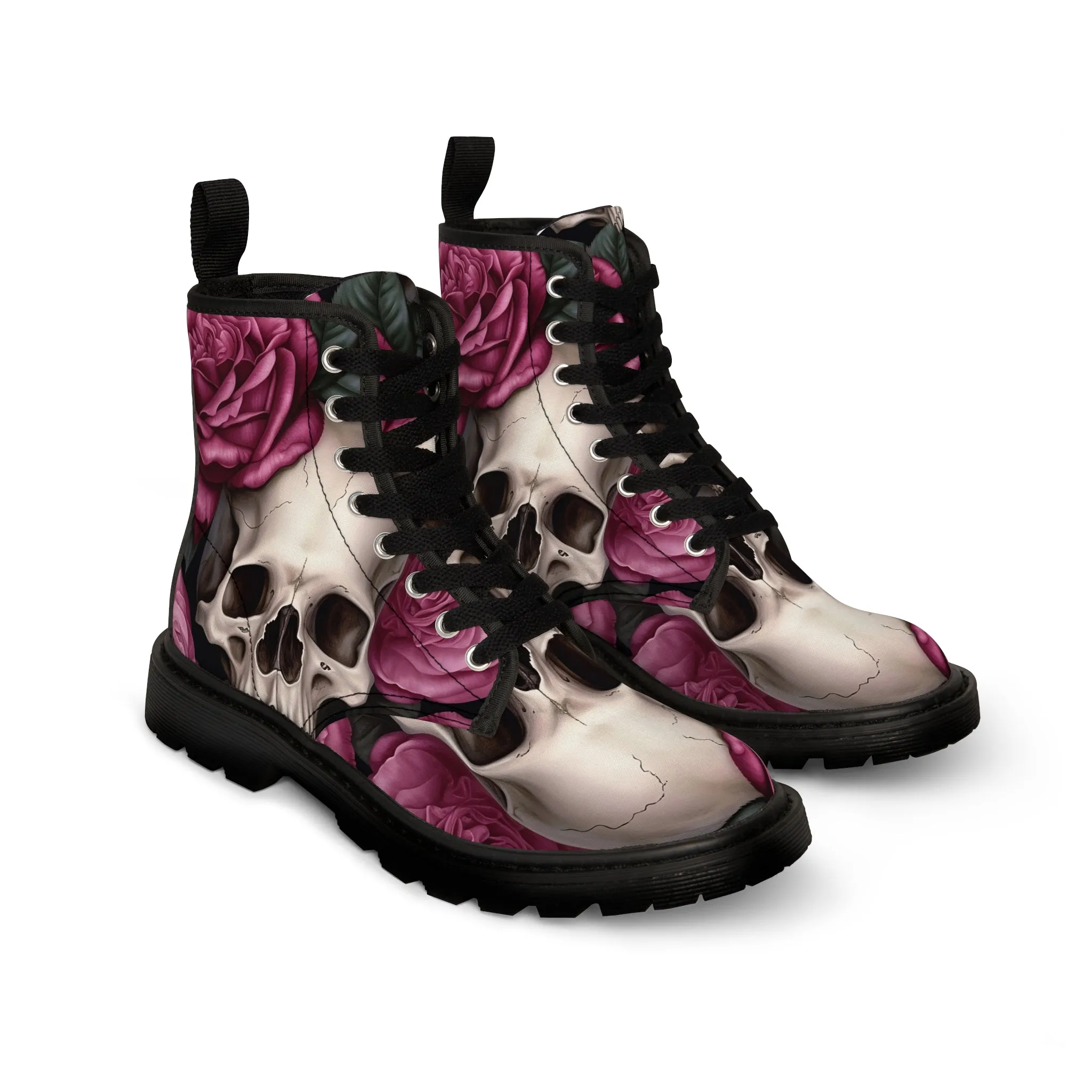 Gothic Skulls and no 2  Pink Roses Women's Canvas Boots