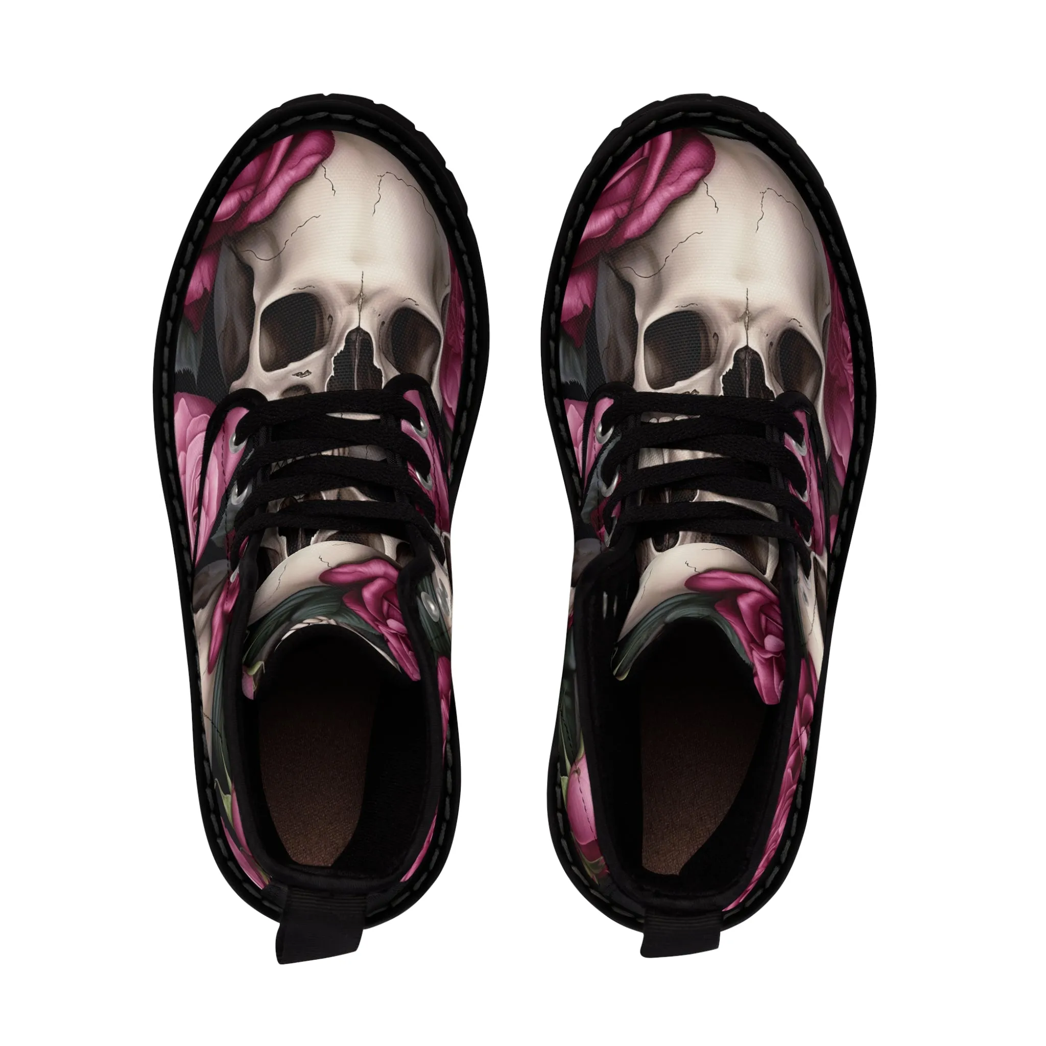 Gothic Skulls and no 2  Pink Roses Women's Canvas Boots